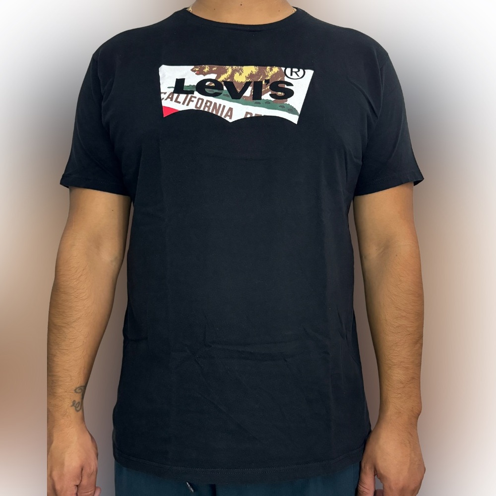 Original Levi’s Black T-Shirt with Red & Green Army-Inspired Logo